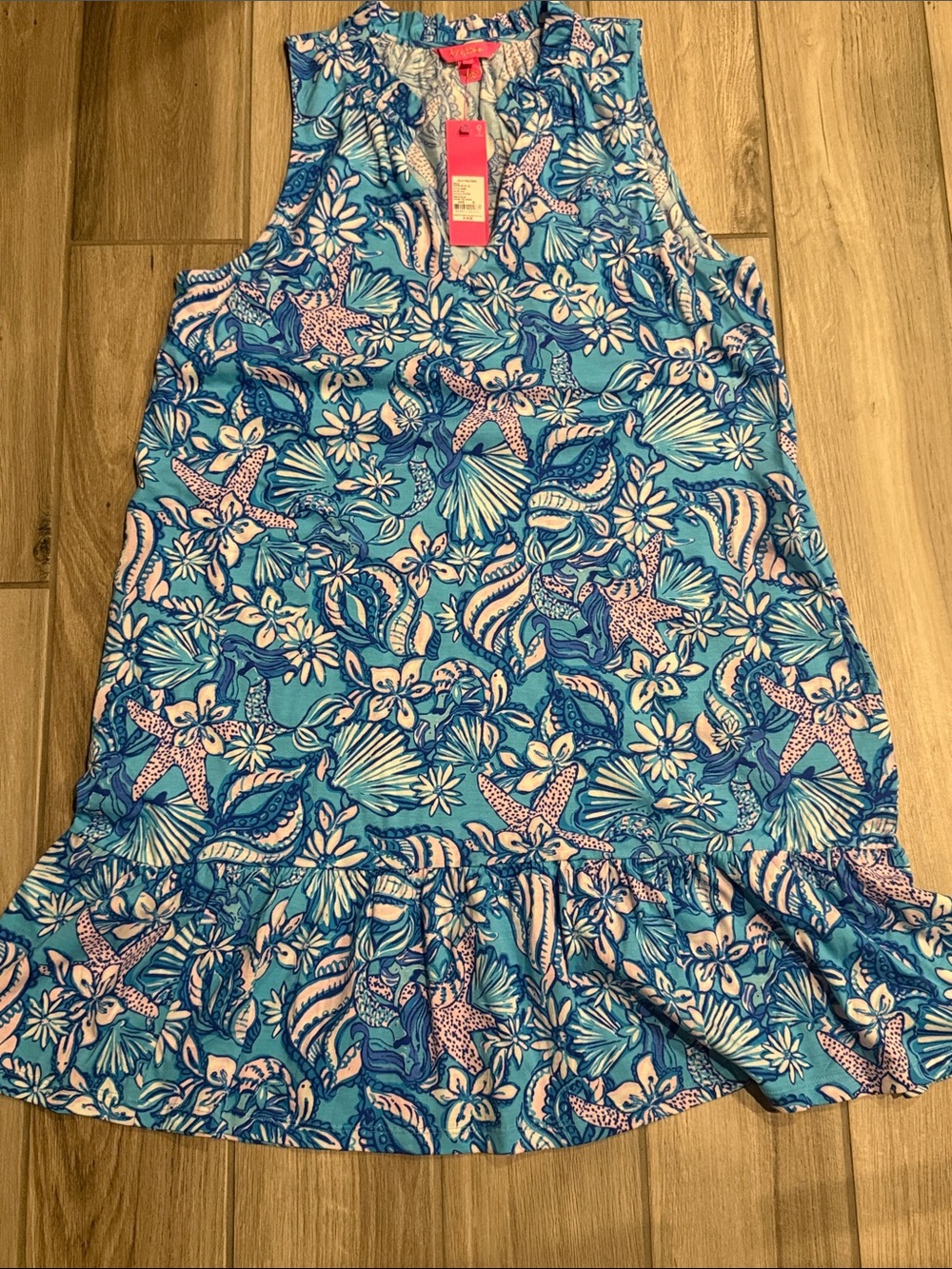 Lilly Pulitzer Turquoise & Pink Tropical Ruffle Hem Dress